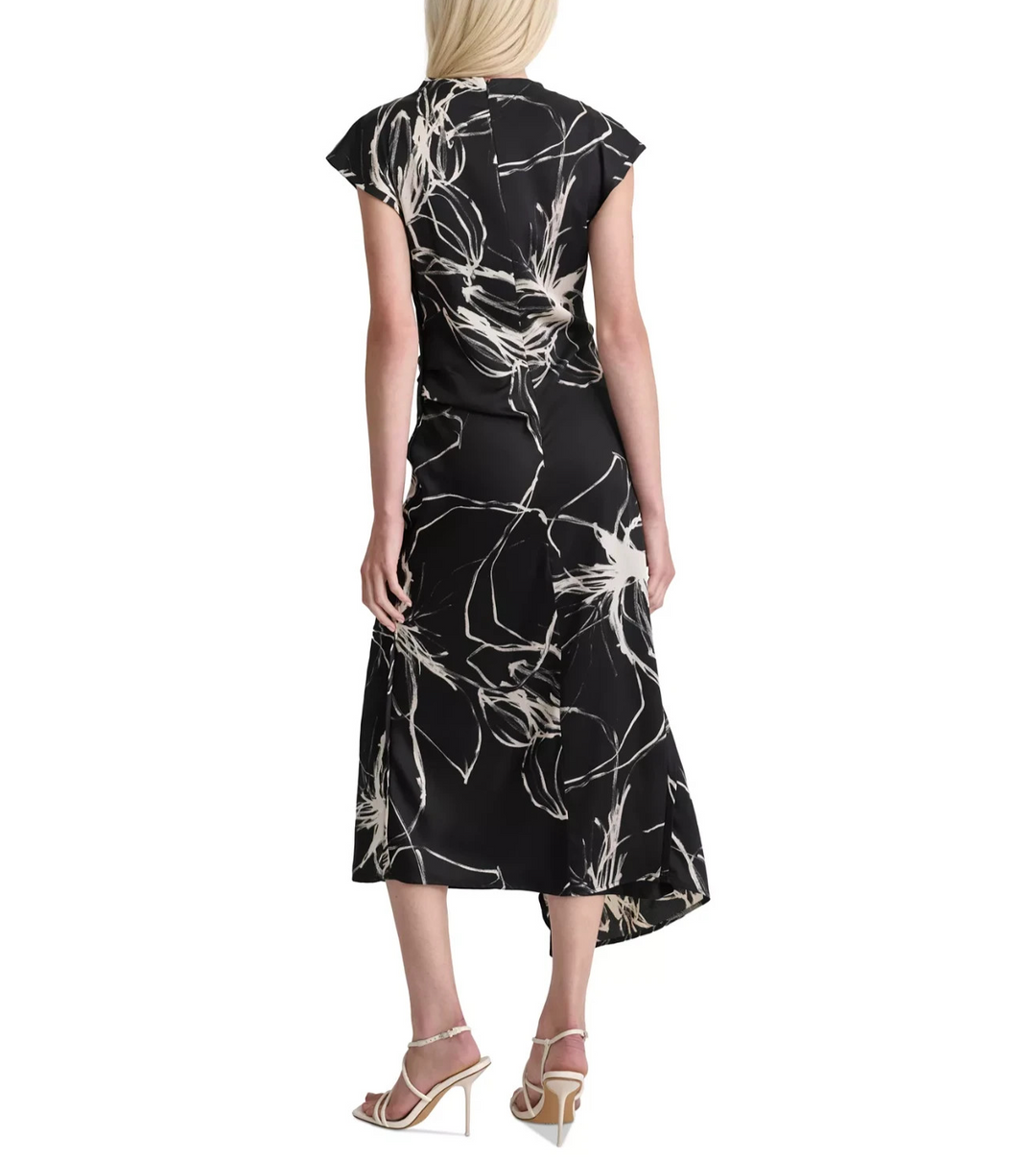 DKNY Women's Printed Mock-Neck Cap-Sleeve Dress MSRP $134