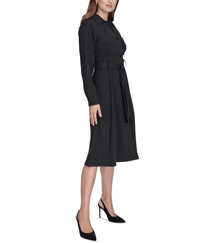 Halston Button-Front Flared Trench Dress MSRP $139