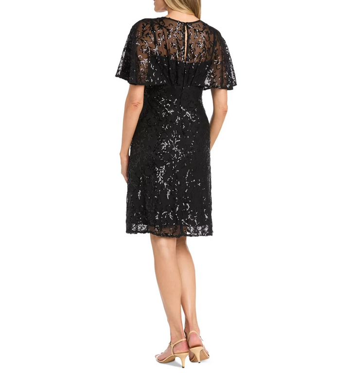R & M Richards Women's Sequinned Flutter-Sleeve Cocktail Dress MSRP $179