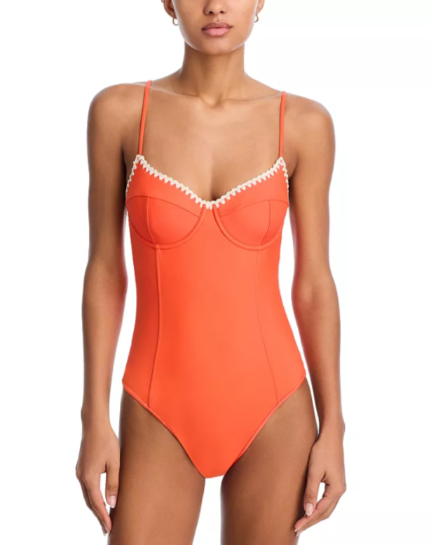 Ramy Brook Addisyn Crochet Trim One Piece Swimsuit MSRP $258