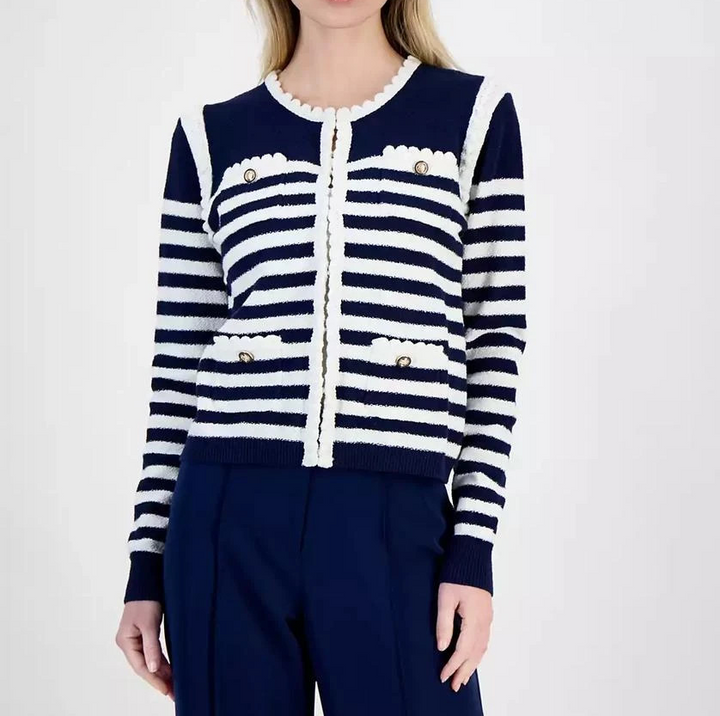 Tahari Women's Striped Long-Sleeve Cardigan MSRP $98
