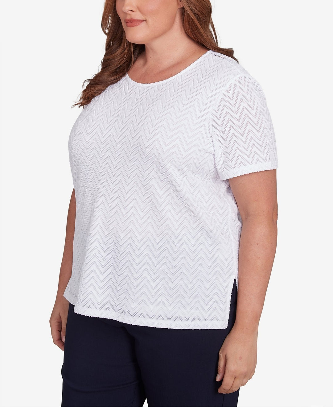 Alfred Dunner Classic Textured Chevron Lace Back Top Size 3X MSRP $53.50