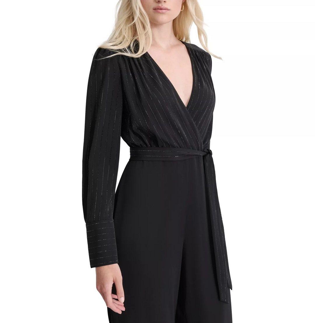 DKNY Women's Rhinestone-Striped Split-Leg Jumpsuit MSRP $159