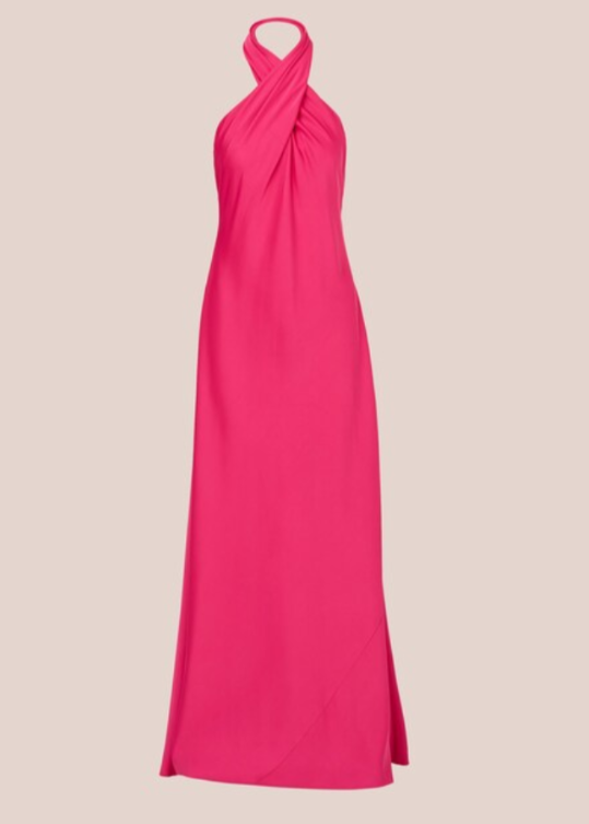 Adrianna by Adrianna Papell Halter Sleeveless Satin Gown MSRP $275