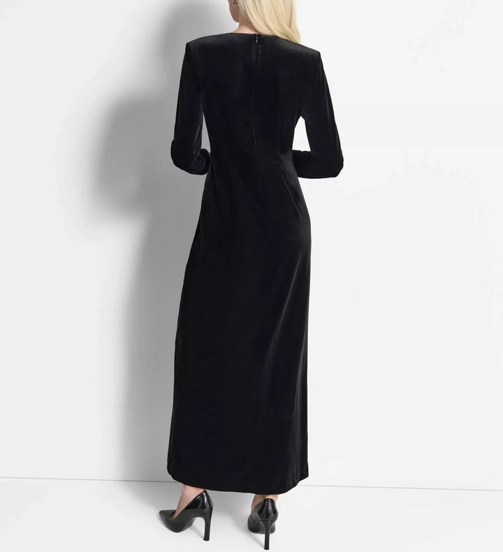 DKNY Velvet Button-Trim Long-Sleeve Blazer Gown MSRP $229