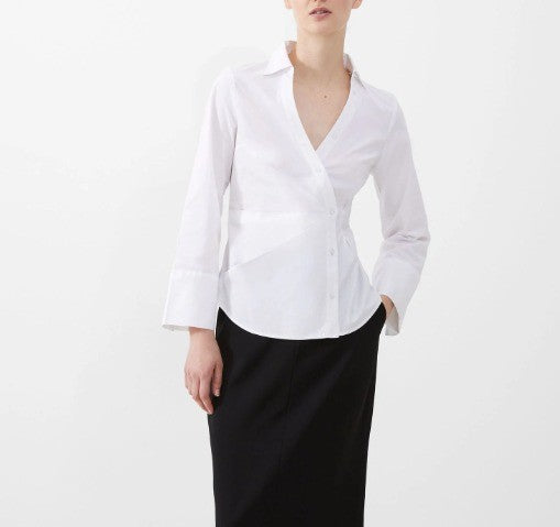 French Connection Women's Isabelle Poplin Asymmetric Shirt MSRP $78