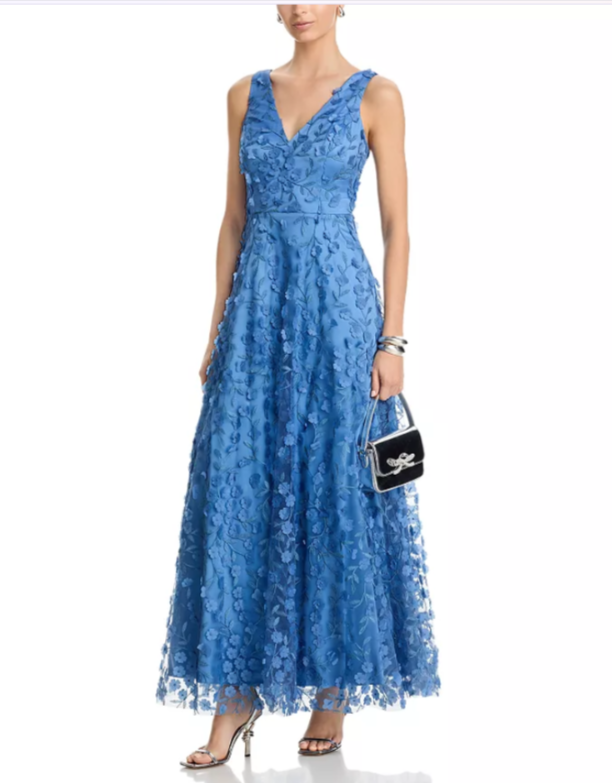 Eliza J Floral Appliquéd V Neck Gown MSRP $318