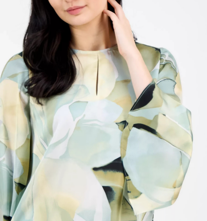 Anne Klein Women's Floral-Print Keyhole-Cutout Top MSRP $89