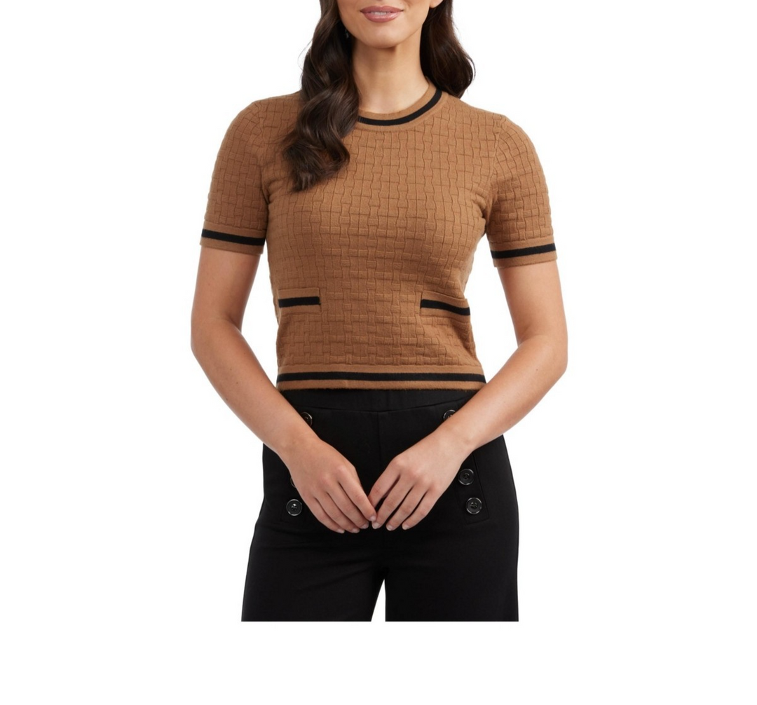 Ellen Tracy Women's Textured Shirt with Contrast Rib Trim MSRP $50 N