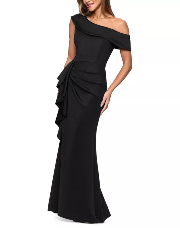 AQUA One Shoulder Ruffle Scuba Crepe Dress MSRP $278