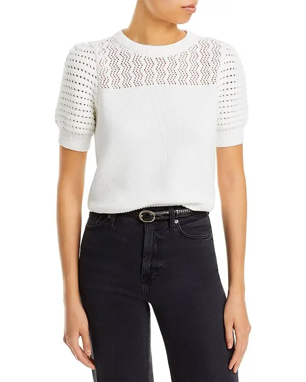 Aqua Cotton Crochet Puff Sleeve Top MSRP $78