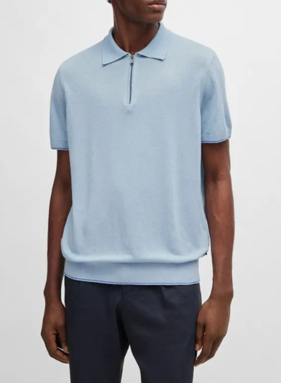 BOSS Trieste Tipped Quarter Zip Polo Shirt MSRP $198