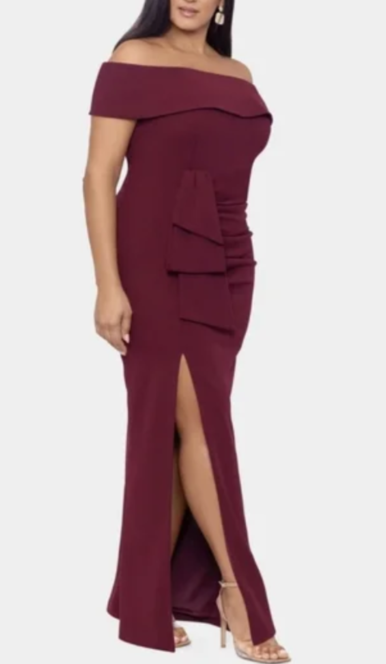 XSCAPE Plus Size Off-The-Shoulder Gown MSRP $259