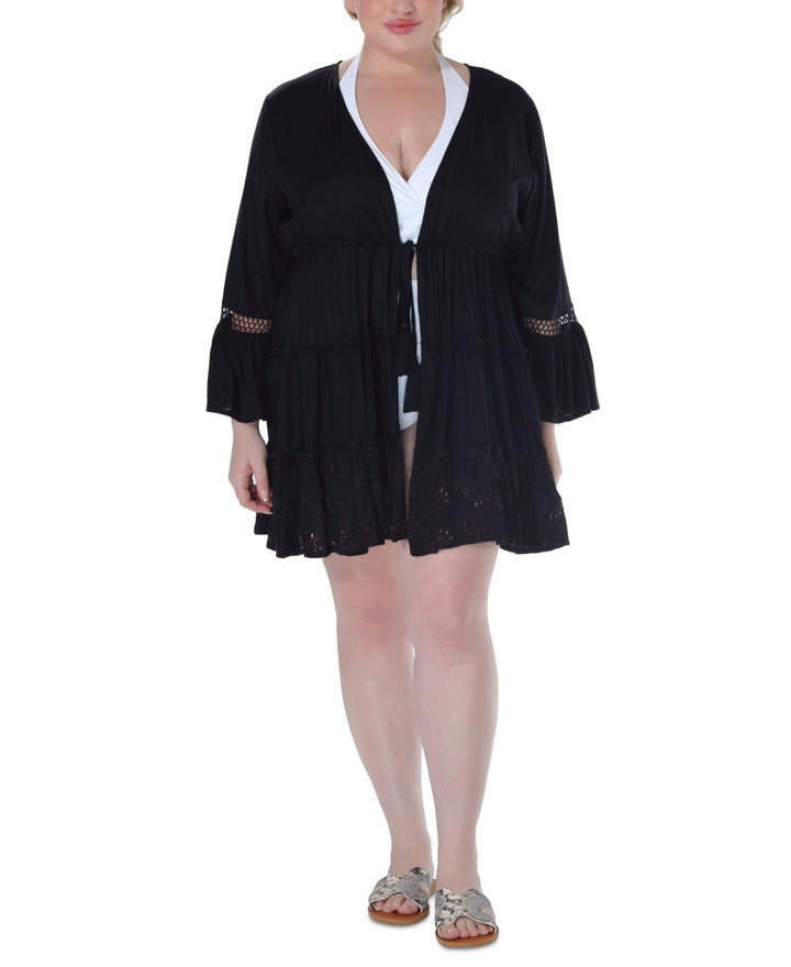 Raviya Plus Size Lace-Inset Eyelet-Flounce Cover-Up MSRP $58