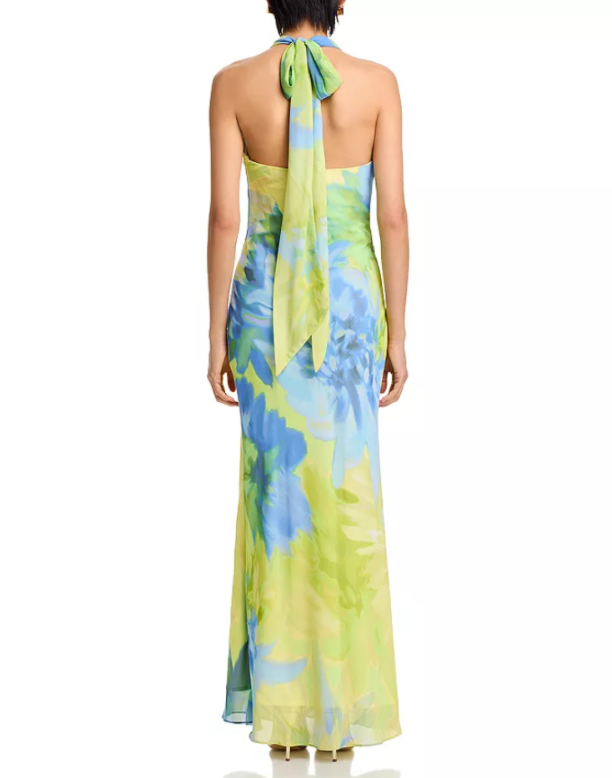 AQUA Printed Chiffon Maxi Dress MSRP $278