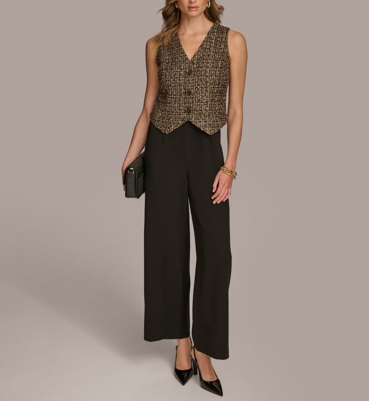 Donna Karan Tweed-Bodice Wide-Leg Jumpsuit MSRP $199