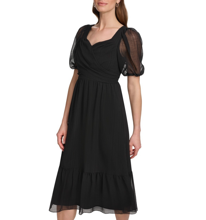 DKNY Women's Puff-Sleeve A-Line Dress MSRP $139