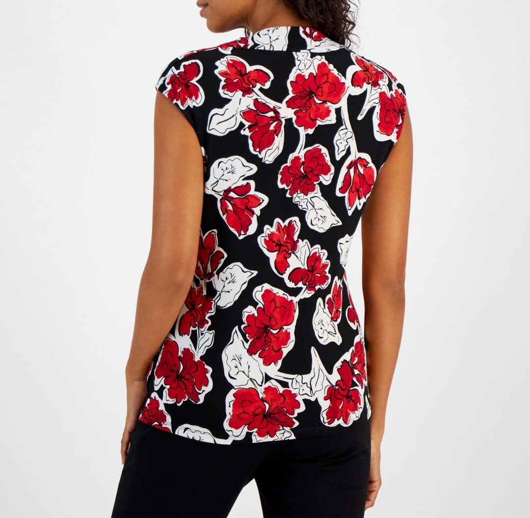 Kasper Women's Floral-Print Cowl-Neck Sleeveless Top MSRP $49
