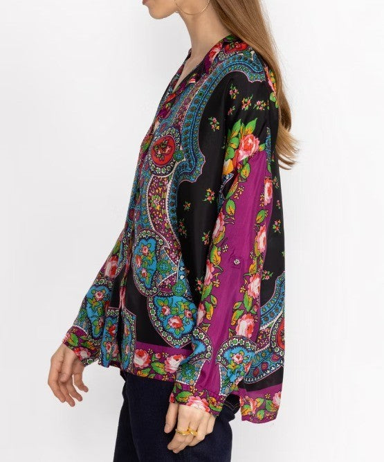 Johnny Was Audrey Oversized Silk Blouse MSRP $248