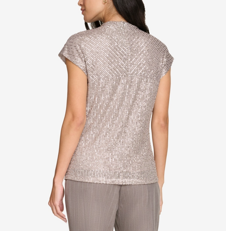 Calvin Klein Women's Sequin Short-Sleeve Top MSRP $79