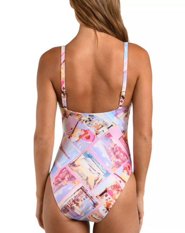 L'AGENCE Remi Postcard Print Basic Lingerie One Piece Swimsuit MSRP $285