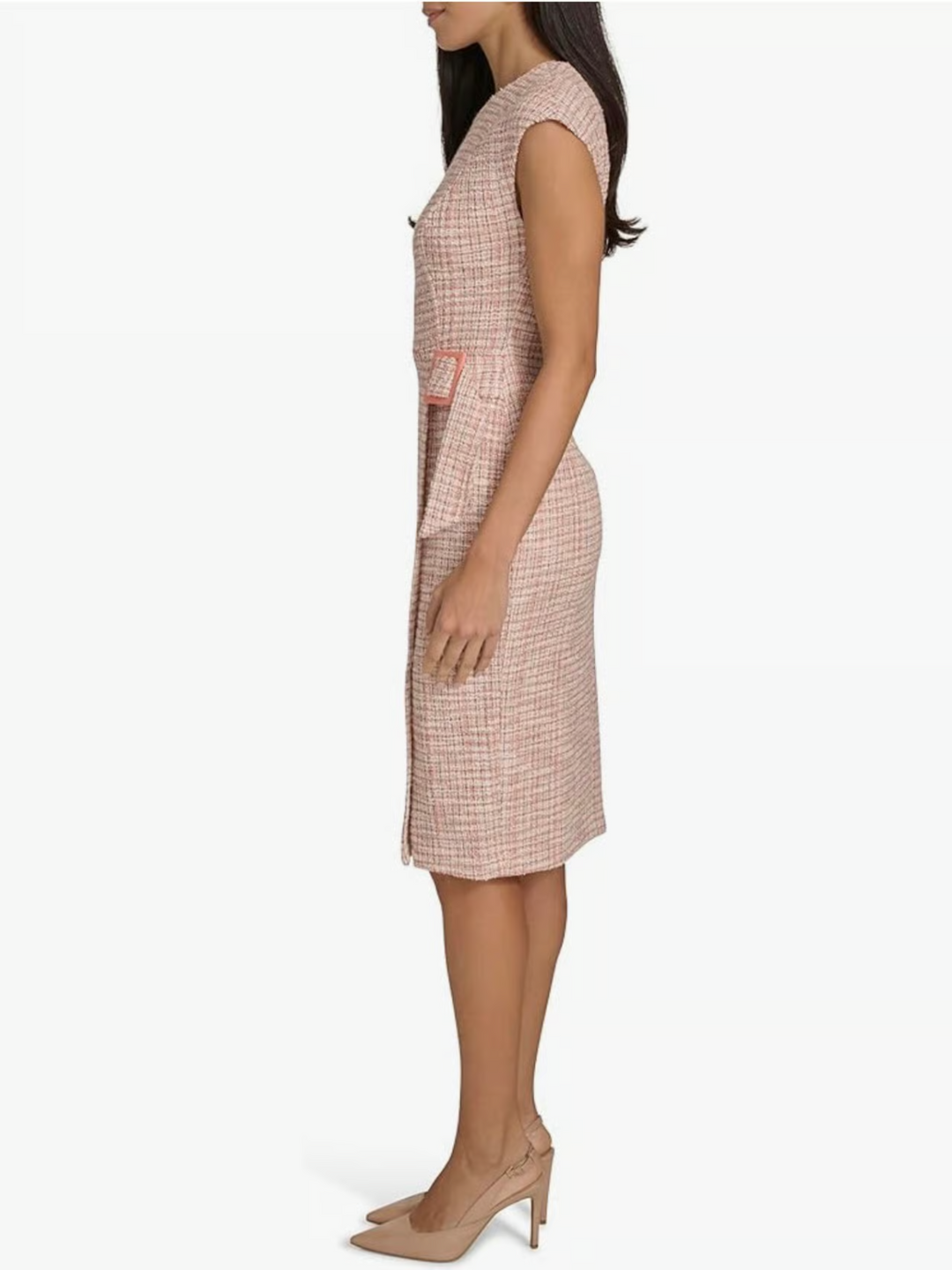 Calvin Klein Women's Tweed Side-Buckle Cap-Sleeve Sheath Dress MSRP $134