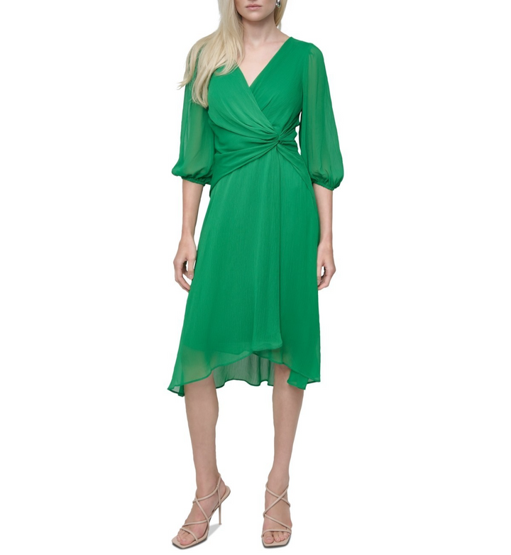 DKNY Women's Knot-Detail Chiffon Midi Fit & Flare Dress MSRP $129