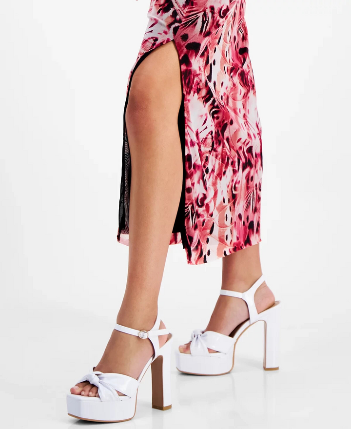 Bar III Petite Printed Mesh Mock-Neck Midi Dress MSRP $59