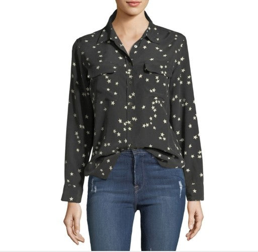 Equipment Slim Signature Long Sleeve Printed Silk Shirt MSRP $280