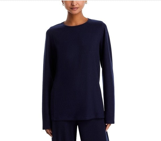 Eileen Fisher Textured Stretch Rib Round Neck Long-Sleeve Top MSRP $158