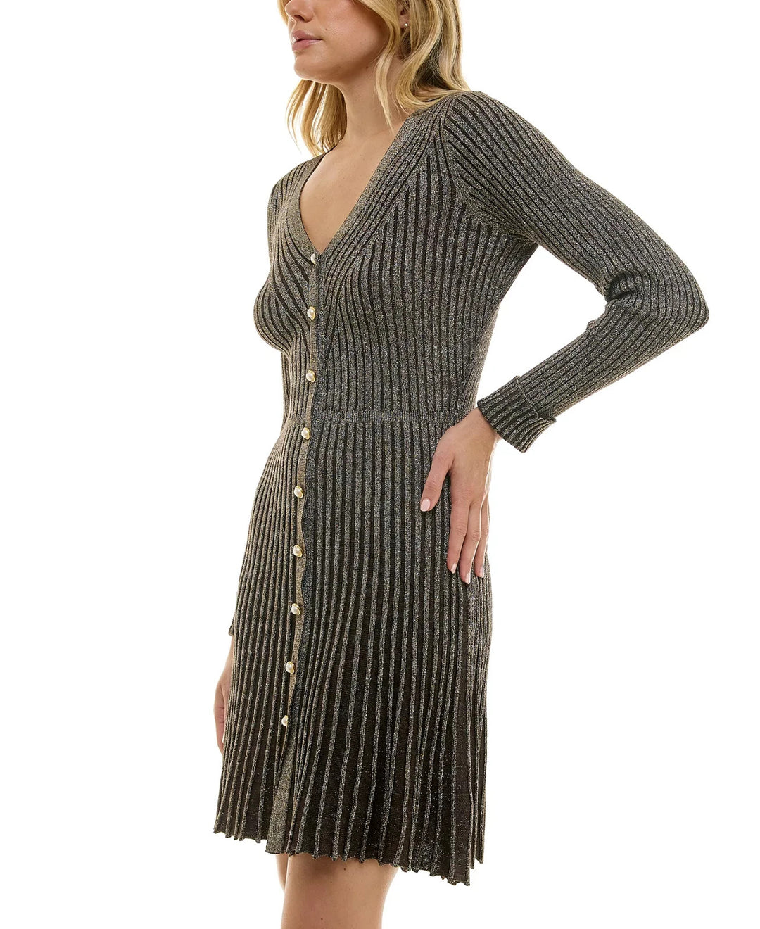Taylor Petite Metallic Fit & Flare Sweater Dress MSRP $110