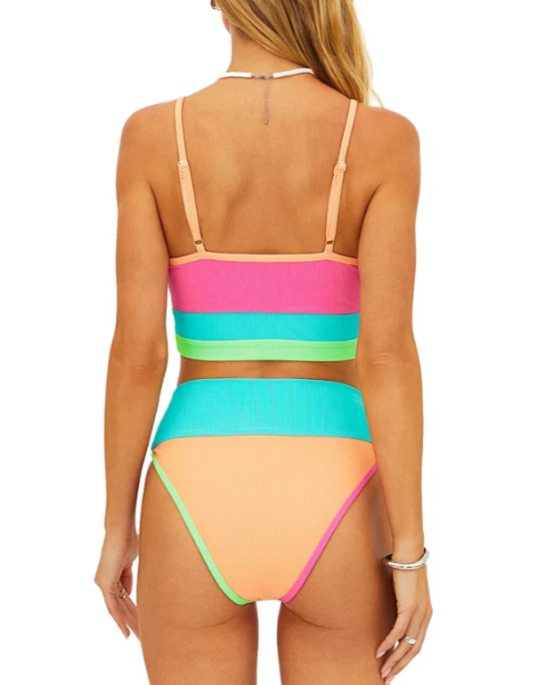Beach Riot Eva Color Blocked Bikini Top § Emmy High Waisted Bottom MSRP $196
