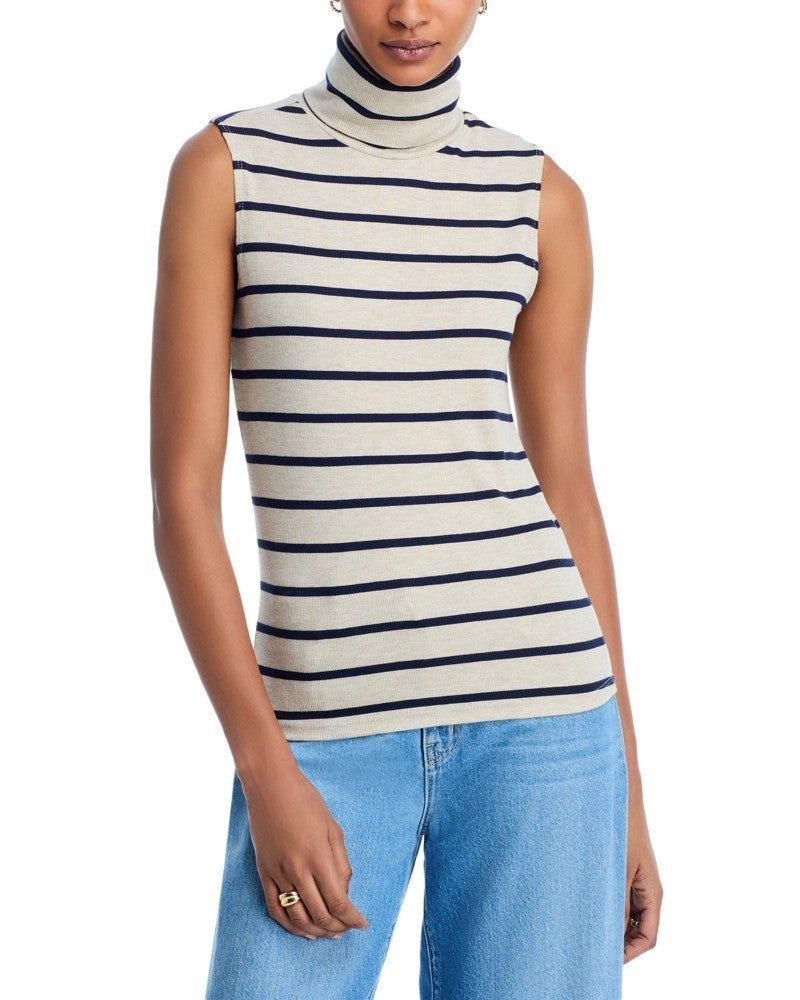 L'Agence Ceci Stripe Sleeveless Turtleneck Top MSRP $125