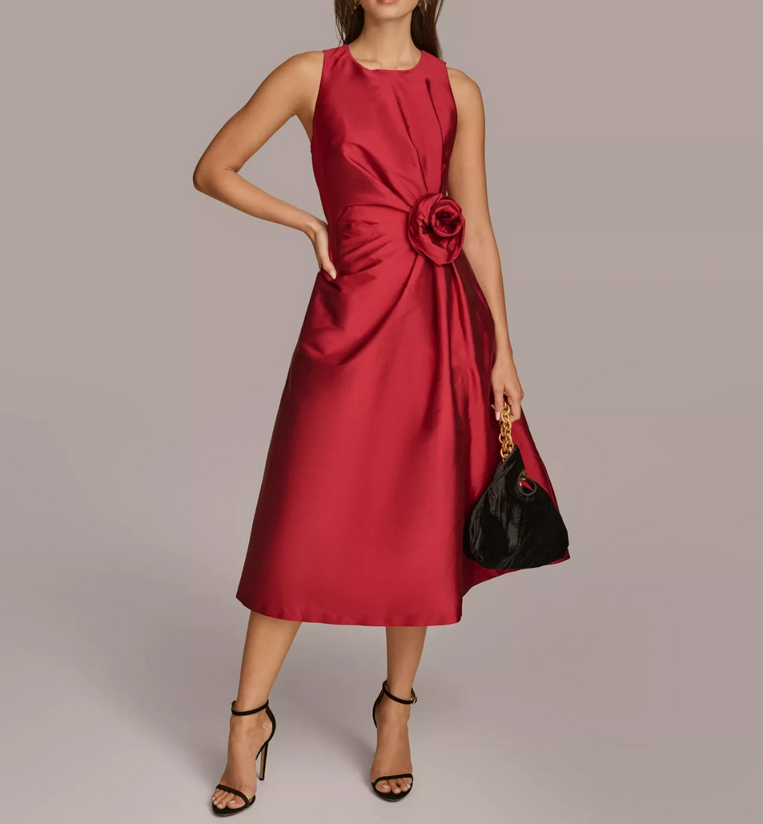 Donna Karan New York Satin Rosette Midi Dress MSRP $299