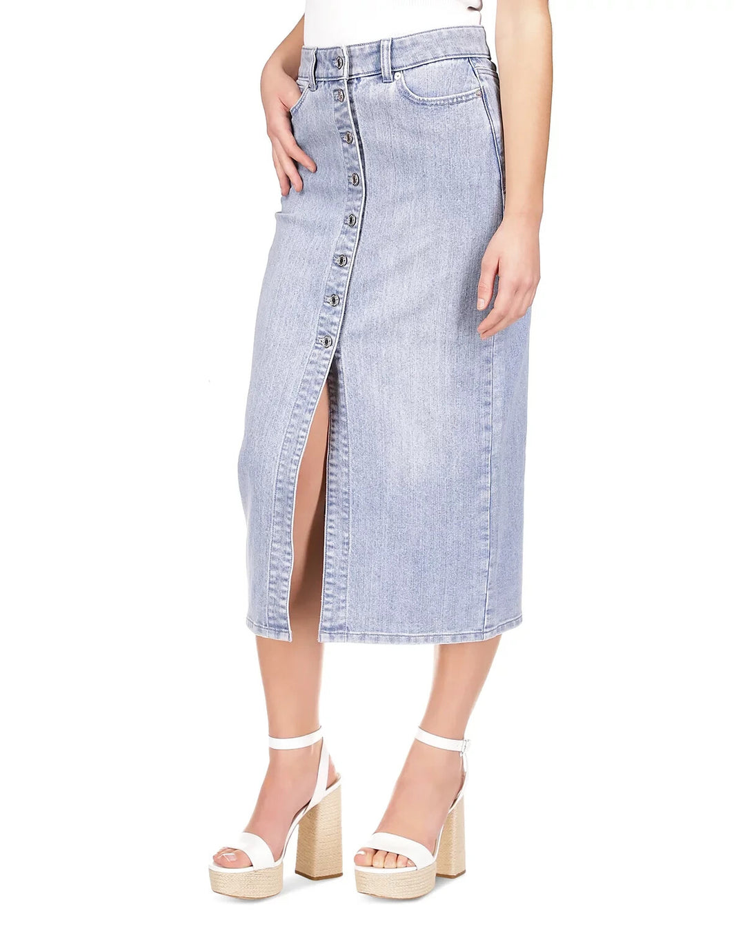 MICHAEL Michael Kors Denim Button Up Midi Skirt MSRP $145
