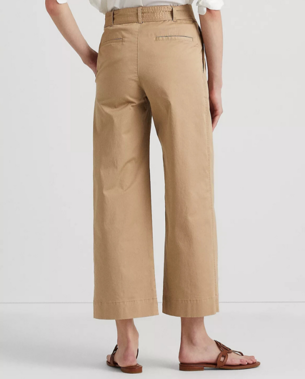 Lauren Ralph Lauren Micro-Sanded Twill Belted Wide-Leg Pants MSRP $145
