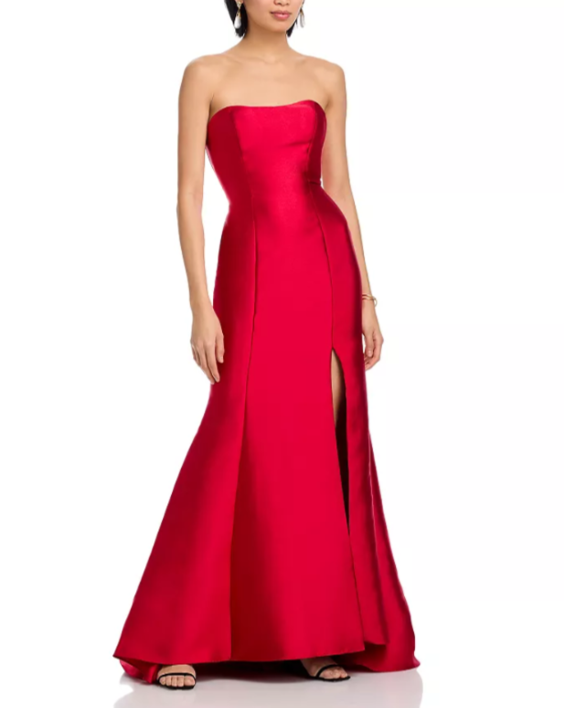 AQUA Mikado Lace Up Back Strapless Gown MSRP $278