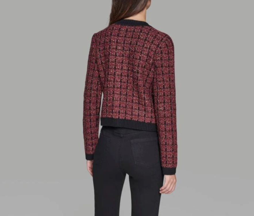 KARL LAGERFELD PARIS Button Front Shine Tweed Cardigan