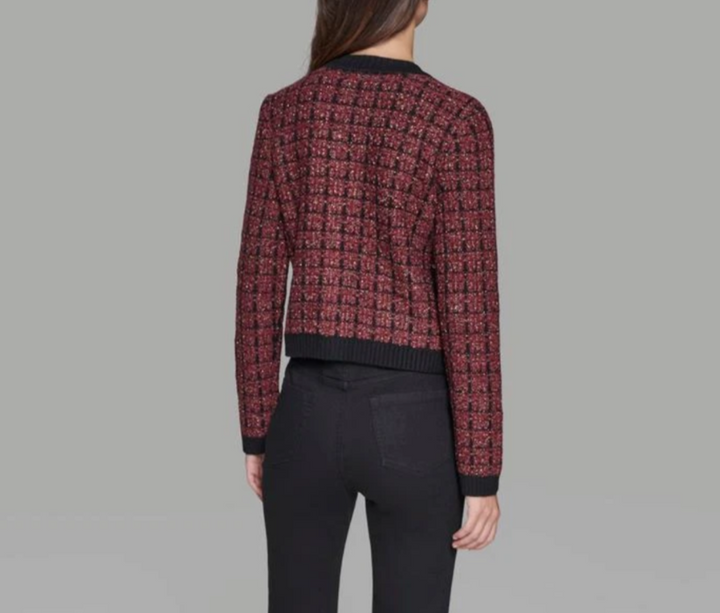 KARL LAGERFELD PARIS Button Front Shine Tweed Cardigan