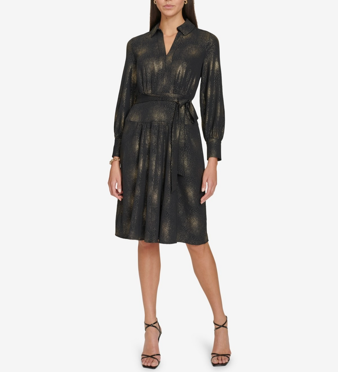 Calvin Klein Women's Collared Self-Tie-Belt A-Line Dress MSRP $149