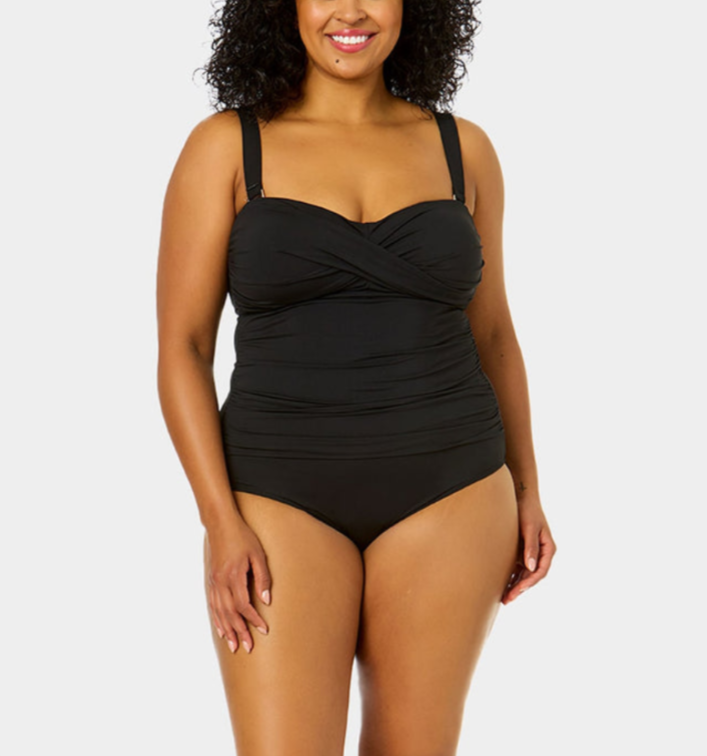 Anne Cole Plus Size Twist-Front Shirred Bandeau One-Piece Swimsuit MSRP $102