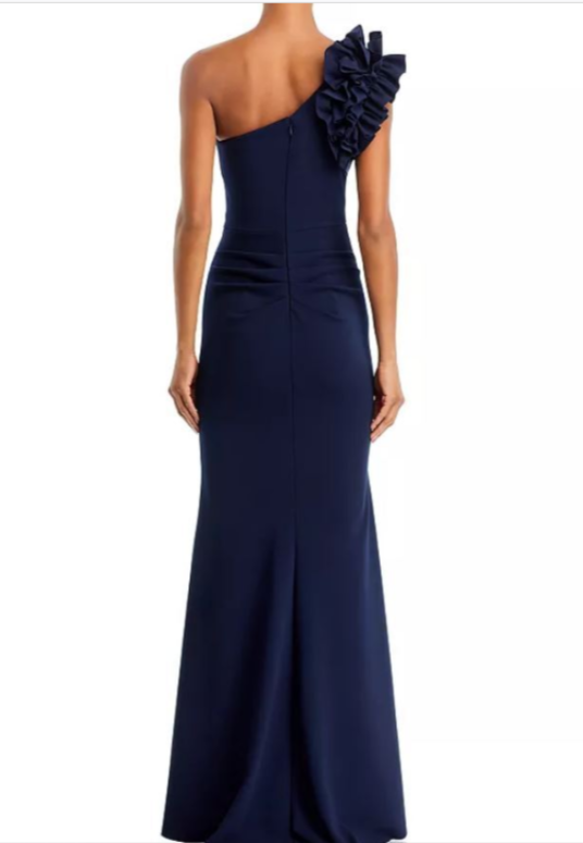 AQUA One Shoulder Ruffle Crepe Gown MSRP $298