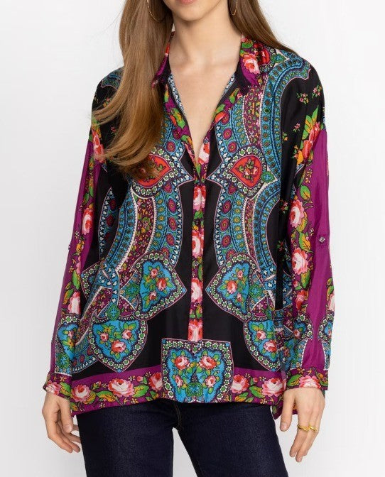 Johnny Was Audrey Oversized Silk Blouse MSRP $248