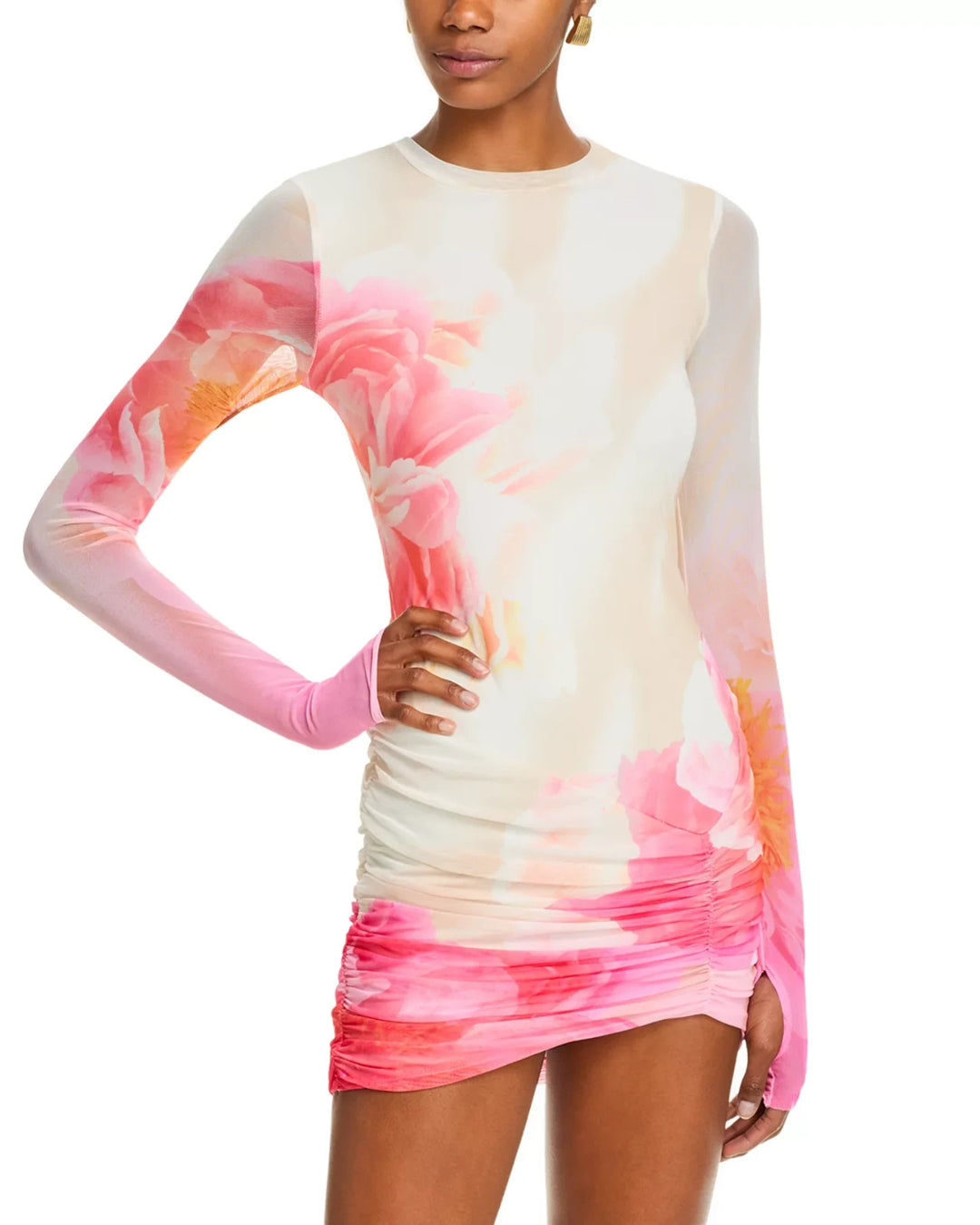 AFRM Mirza Printed Ruched Mini Dress MSRP $88
