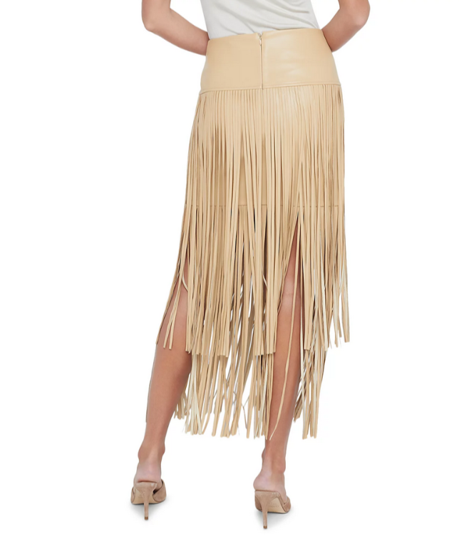 L'AGENCE Karolina Tiered Fringe Midi Skirt MSRP $495