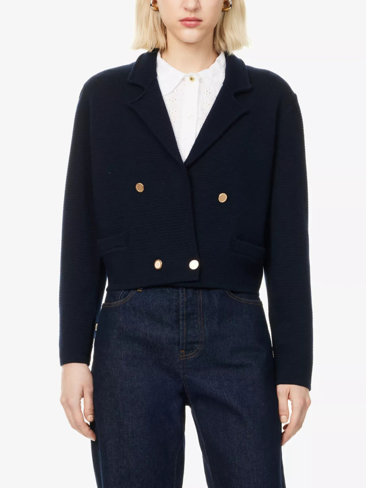 FRAME The Cruise Double-Breasted Wool Knitted Cardigan MSRP $548