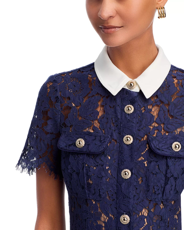 Self-Portrait Navy Lace Contrast Collar Midi Dress