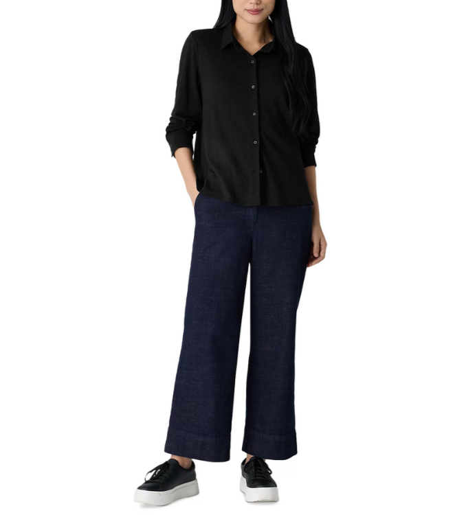 Eileen Fisher Cotton Stretch Denim Wide Leg Jeans MSRP $188
