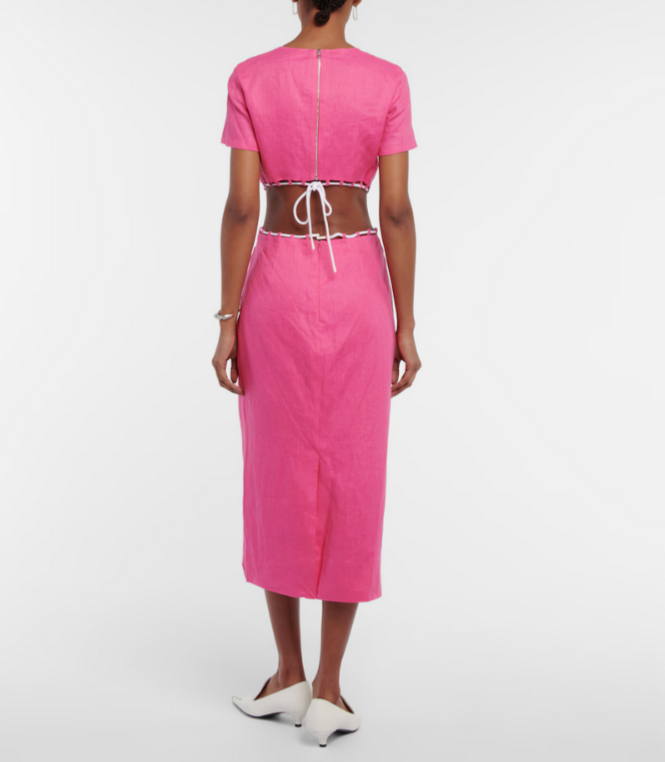 Staud Matteo Cutout Linen Midi Dress Size 4 # 12B 2171 NEW