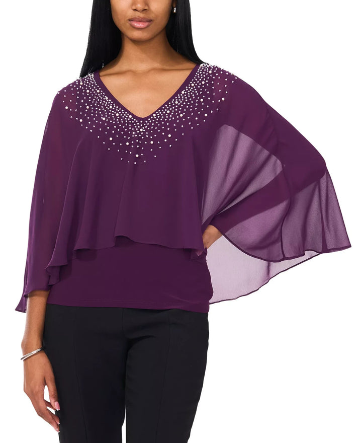 MSK V-Neck Embellished Overlay Top MSRP $99
